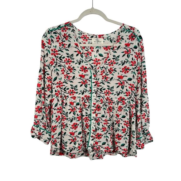 Stella Forest White Floral Blouse Sheer Button Front Womens FR 40 US Large - Picture 1 of 6